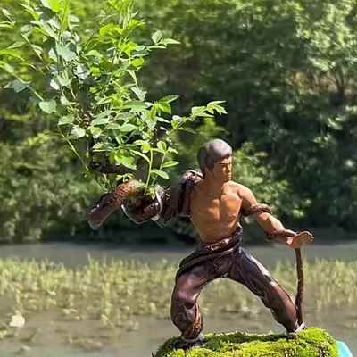 武术功夫李小龙石湾陶瓷盆景花盆落地装饰人物摆件园林园艺装饰品