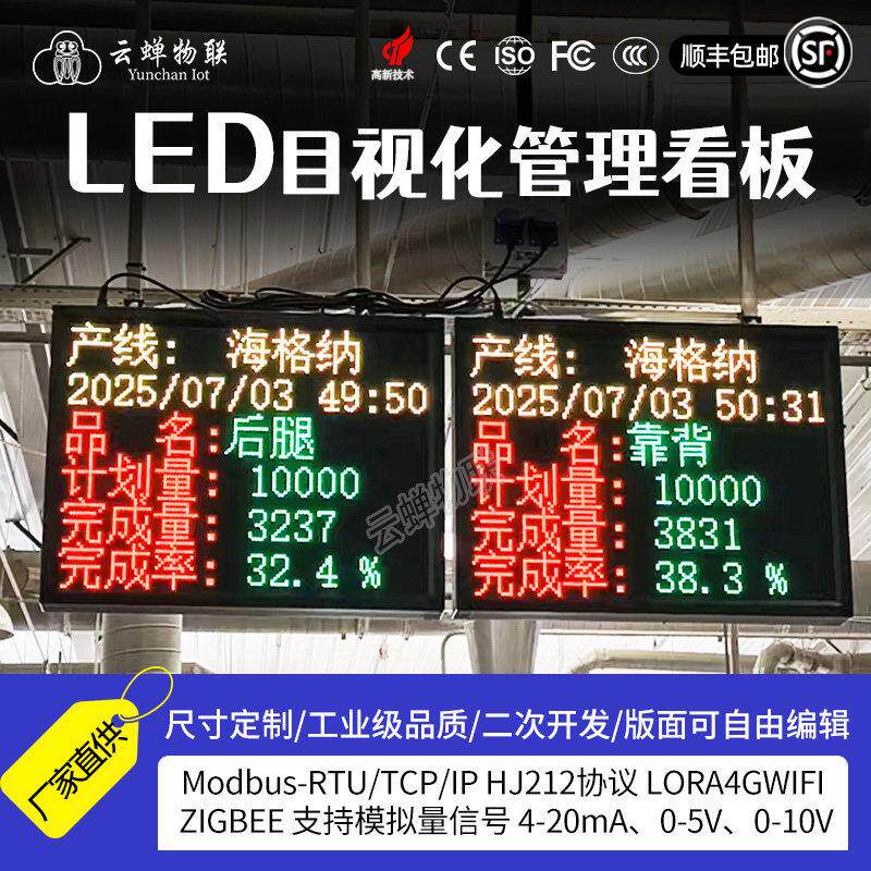 LED电子看板车间生产进度二次开发显示屏工厂流水线产量统计表