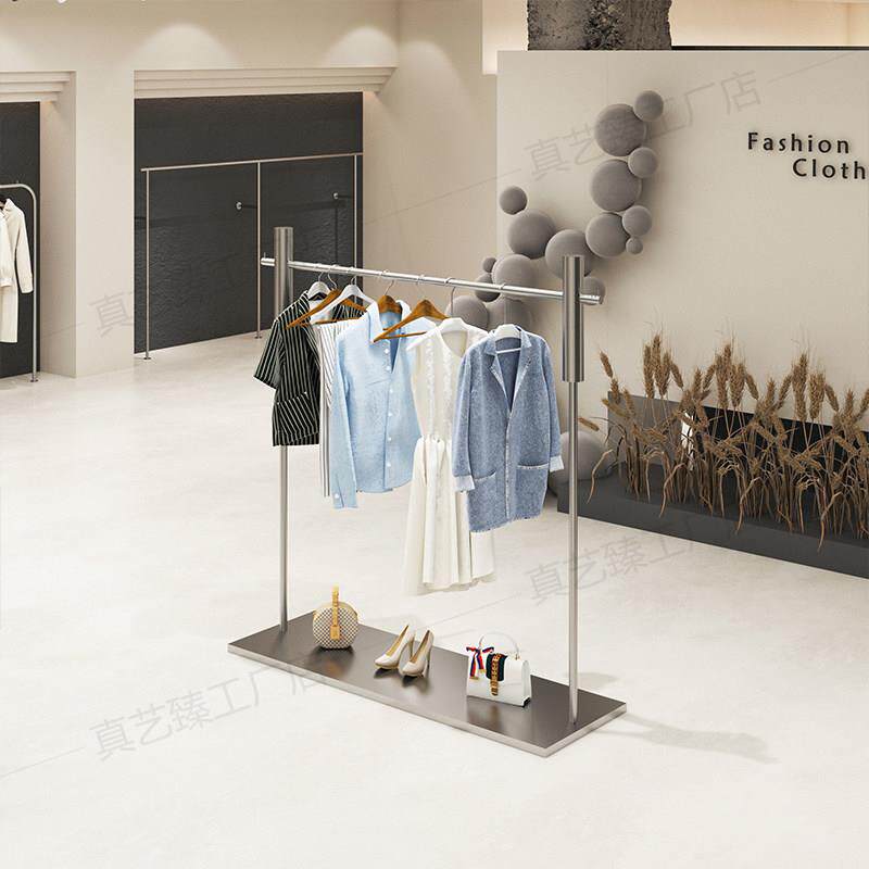 服装店展示架不锈钢带板落地式挂衣杆衣服架子男装女装店陈列架子