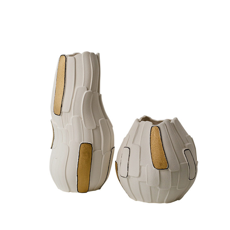 陶瓷拼贴花器样板房民宿售楼部卧室客厅轻奢白色描金艺术花瓶摆件,家居饰品,花瓶,淘宝优惠券,粉丝福利购,淘宝优惠卷