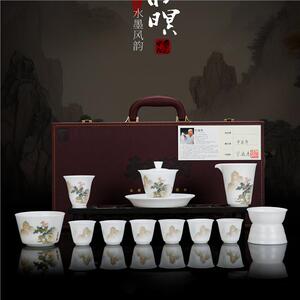 瓷语颠 冰种羊脂玉茶具套装家用手绘功夫盖碗茶杯茶壶轻奢高档