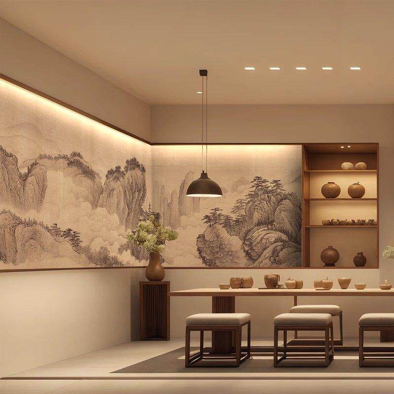 中式宋代美学古风茶室背景墙纸饭店酒楼会所包厢壁纸民宿床头壁画