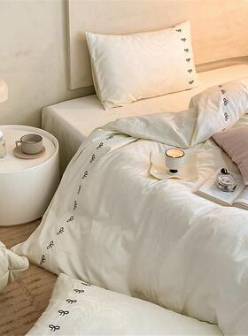 棉四件套蝴蝶结提花纯棉被澳套绣白色浪漫OVZ格花调床粉单