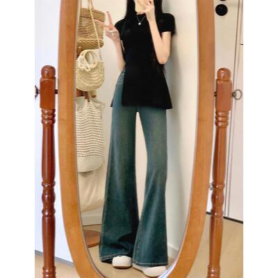 覆古微喇牛仔裤女夏季新款胖妹妹mm梨形身材高腰宽松显瘦阔腿长裤