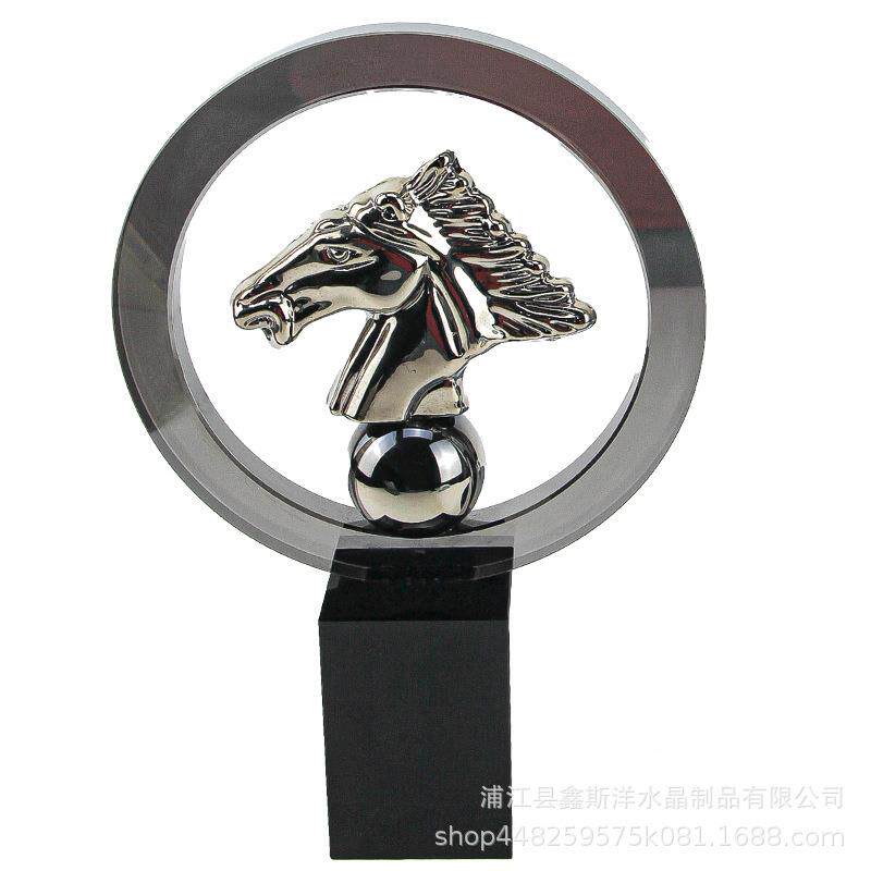 轻奢水晶马头摆件样板房客厅玄关艺术品酒店别墅软装饰品工艺品
