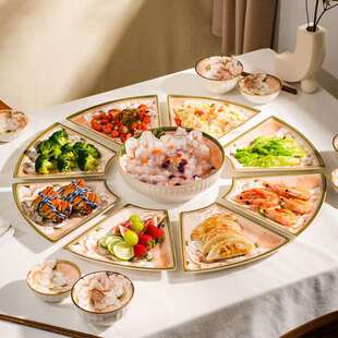轻奢年夜饭圆形盘子家用碗汤碗陶瓷餐具托盘扇形组合碗碟套装餐盘