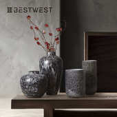 梅花west售楼处展厅插花装 摆件器软花玻璃best 饰品做旧花瓶中式