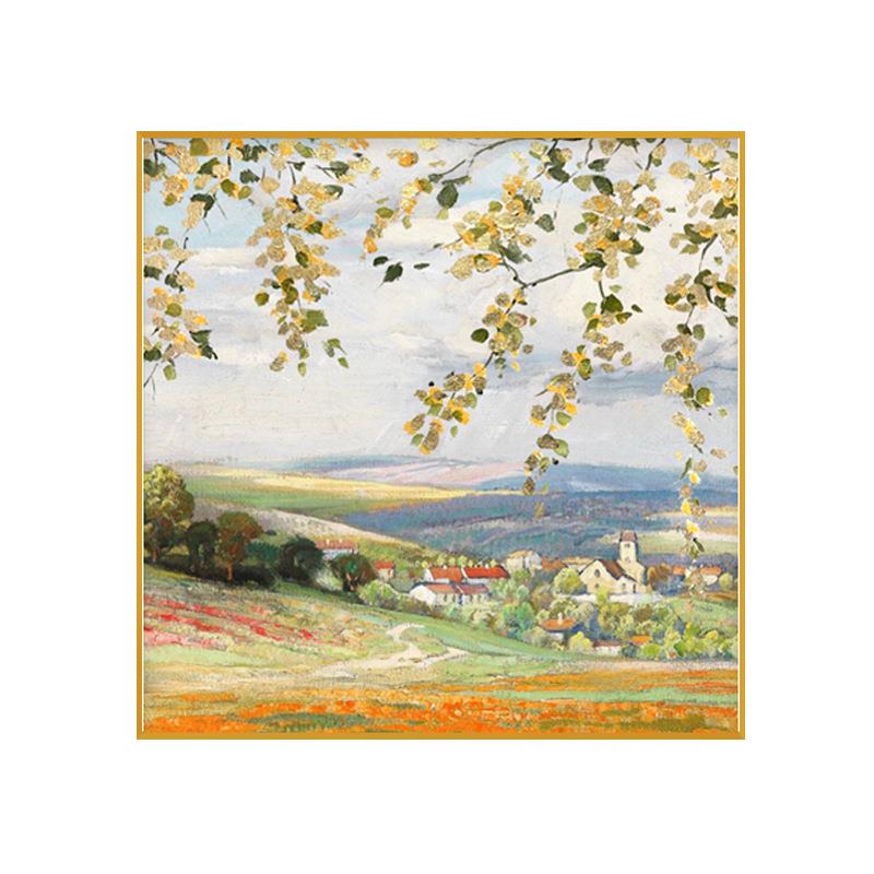 手绘油画美式入户玄关装饰画轻奢客厅挂画餐厅背景墙壁画田园风景