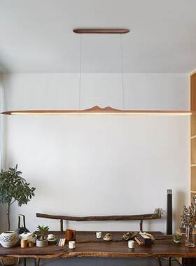新中式禅意灯具极简餐厅吧台茶室原木北欧黑胡桃木办公室长条吊灯