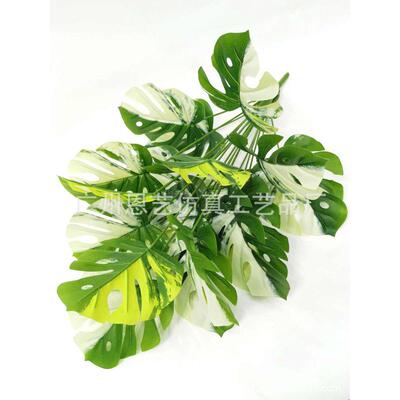 仿真龟背竹人造龟背叶盆栽门面插花装饰园林景观18头过胶手感叶