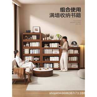 实木带门落地书架家用靠墙储物柜子书房儿童学习书柜防尘展示柜子