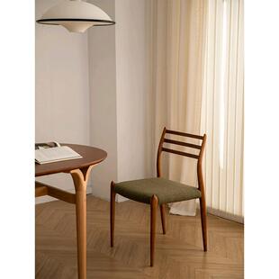 THEMAZAY北欧中古实木餐椅家用软包靠背椅子Moller78号设计师椅