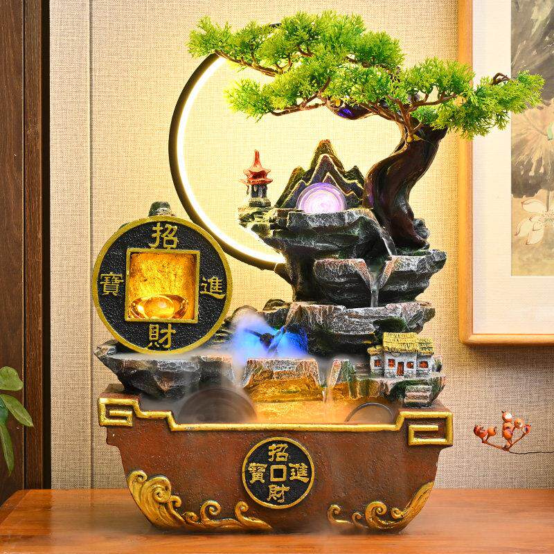 假山流水摆件水车客厅循环水喷泉景观招财风水轮办公室生财装饰品