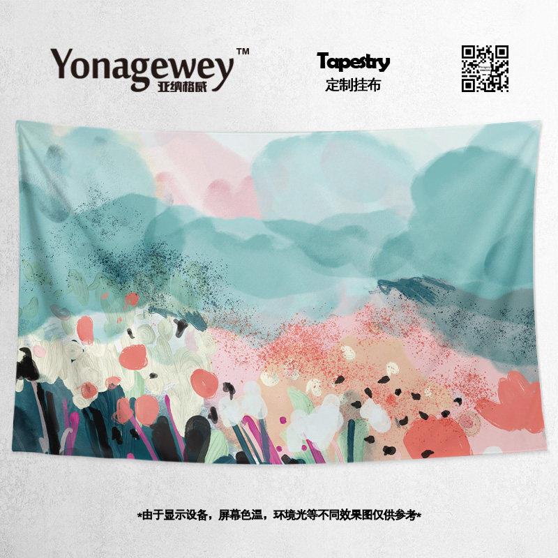 北欧现代彩色手绘印象摩登涂抹艺术装饰挂布海报背景布挂墙壁画毯