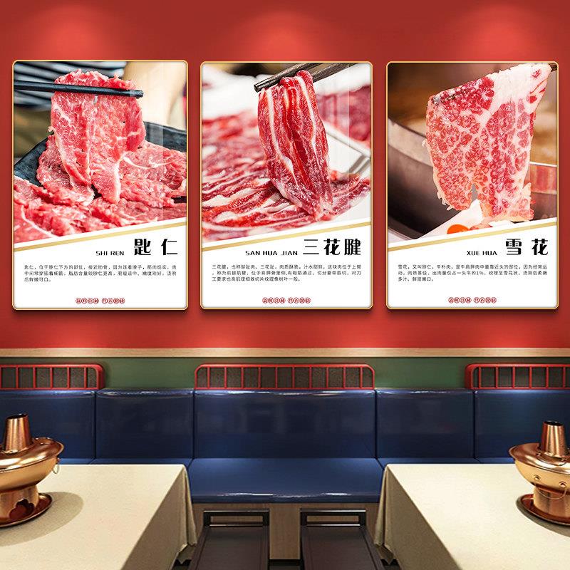 火锅店墙面装饰潮汕牛肉分解图海报壁画饭店挂画餐厅装饰画分割图