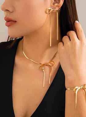 Bow shaped earrings knotted French minimalist earrings项链