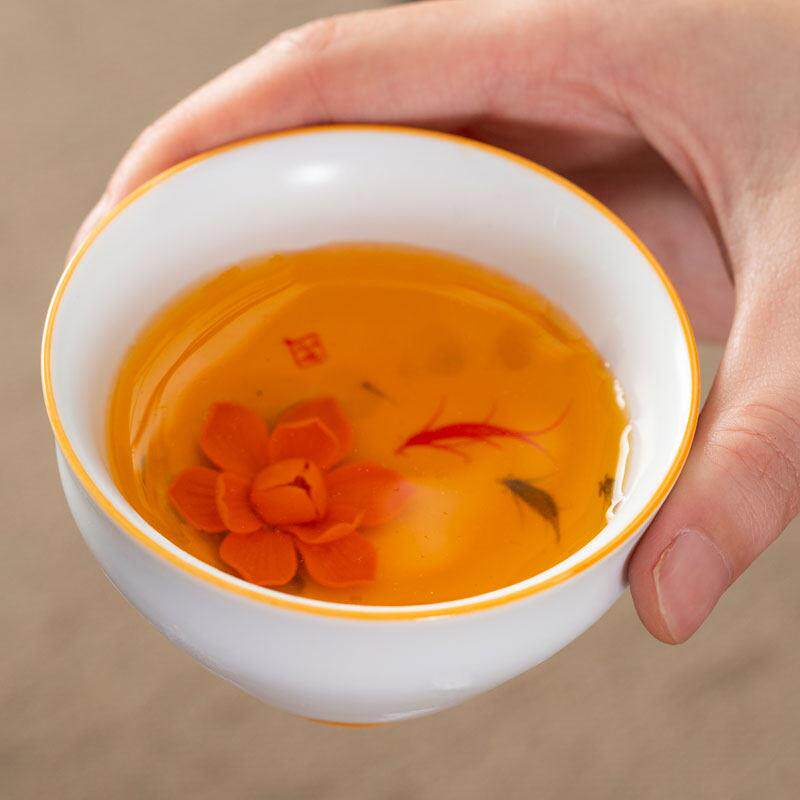 品茗杯茶杯汝窑开拼可养单杯大号主人杯捏花手绘青花瓷釉下彩手工