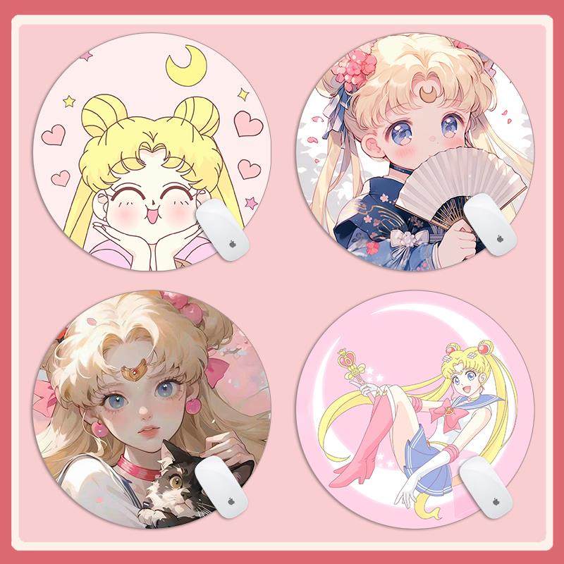 水冰月圆形鼠标垫小号美少女战士卡通可爱动漫护腕学生滑鼠垫防滑