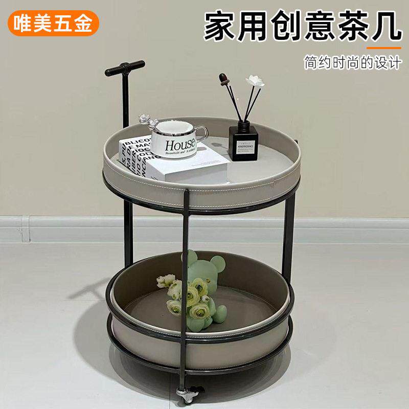 可以移动沙发边几茶几小推车带轮客厅家用圆形置物架旋转小茶桌厂