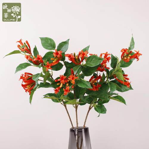 新款仿真4头炮仗花 胶片口红吊兰花客厅插花摄影 婚庆仿真炮仗花