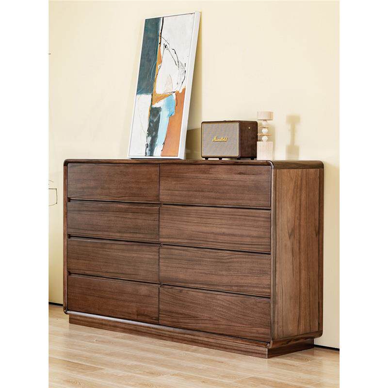 全实木斗柜黑胡桃木八斗橱北欧现代卧室储物收纳柜高款电视柜客厅