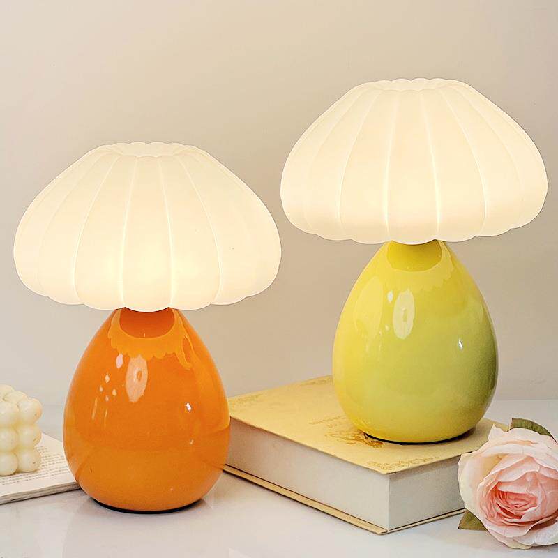 台灯床头高级感卧室高颜值轻奢陶瓷装饰蘑菇灯氛围灯小夜灯