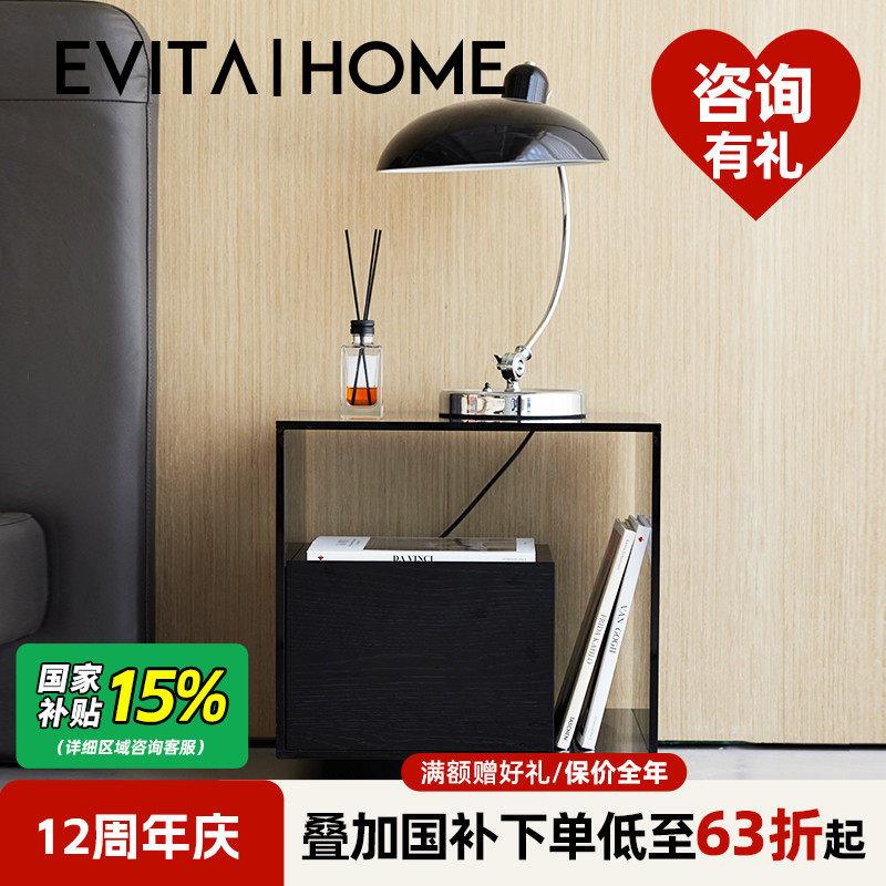 轻奢玻璃床头柜家用小户型床头置物架收纳柜卧室实木收纳柜床边柜
