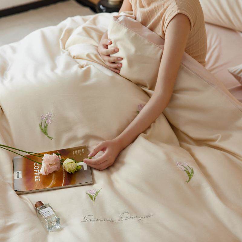 高端A类田园风60S澳棉磨毛四件套小清新精致绣花秋冬亲肤裸睡床品