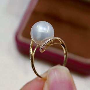 DIY饰品配件 Au750G18K金莫桑石扭臂款珍珠戒指空托K金闭口戒托