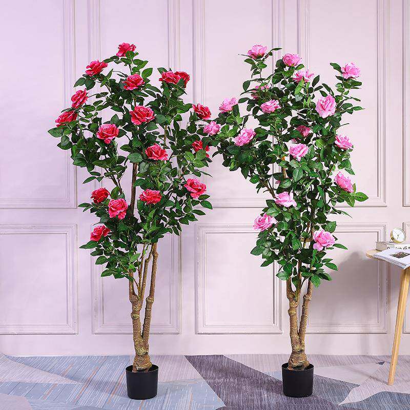 厂家真植物盆栽玫瑰花仿丹假花客厅PLF落地装牡品室内植饰物盆景