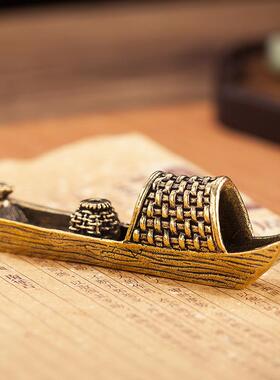 黄铜禅意小船小舟个性小摆件黄铜香插复古铜器纯铜渔船桌面摆件