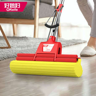2U8K海绵拖把家用新款 挤水大号拖把一拖免手 滚轮吸水胶棉式