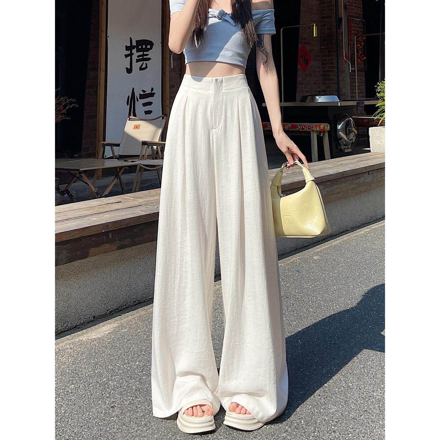 Canary Kiss白色高腰阔腿裤女裤2026年夏季宽松慵懒风休闲裤长裤
