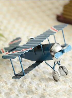 zakka杂货迷你铁艺工艺品复古双翼飞机模型 创意家居饰品摆件礼物