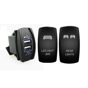 OFF镭雕图案开关组合蓝灯 2X5PINON 1X开关式 5V3.1A车充