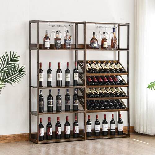 欧式家用酒架酒吧落地酒柜葡萄酒红酒实木收纳展示架置物架酒杯架