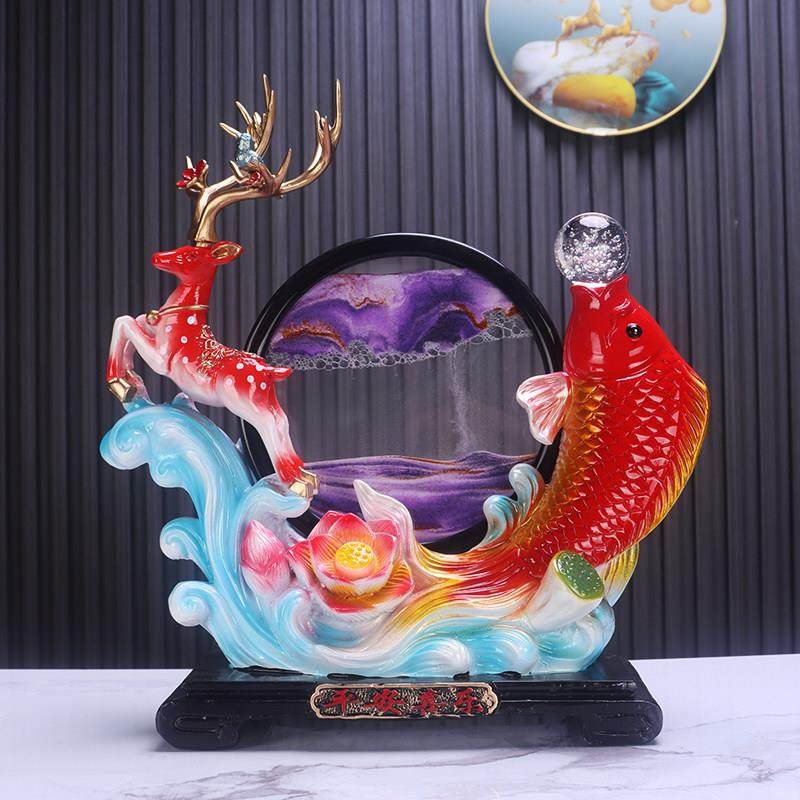 流沙画沙漏电视柜玄关鲤鱼摆件鹿客厅酒柜年年有余装饰品乔迁礼品,家居饰品,装饰摆件,淘宝优惠券,粉丝福利购,淘宝优惠卷