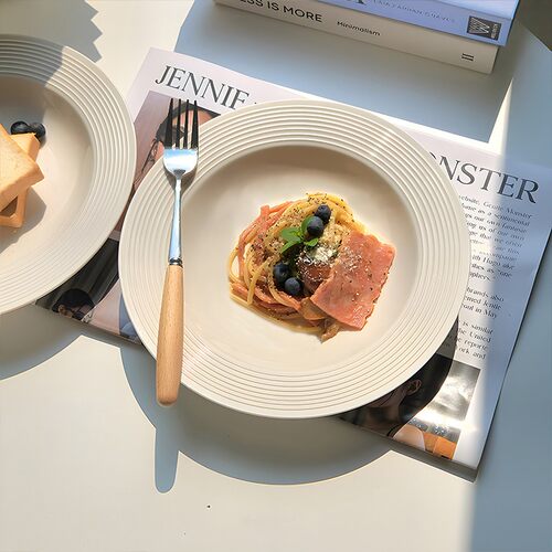 高级感义大利面 面盘ins风螺纹草帽盘子家用陶瓷餐具深盘饭厅甜品