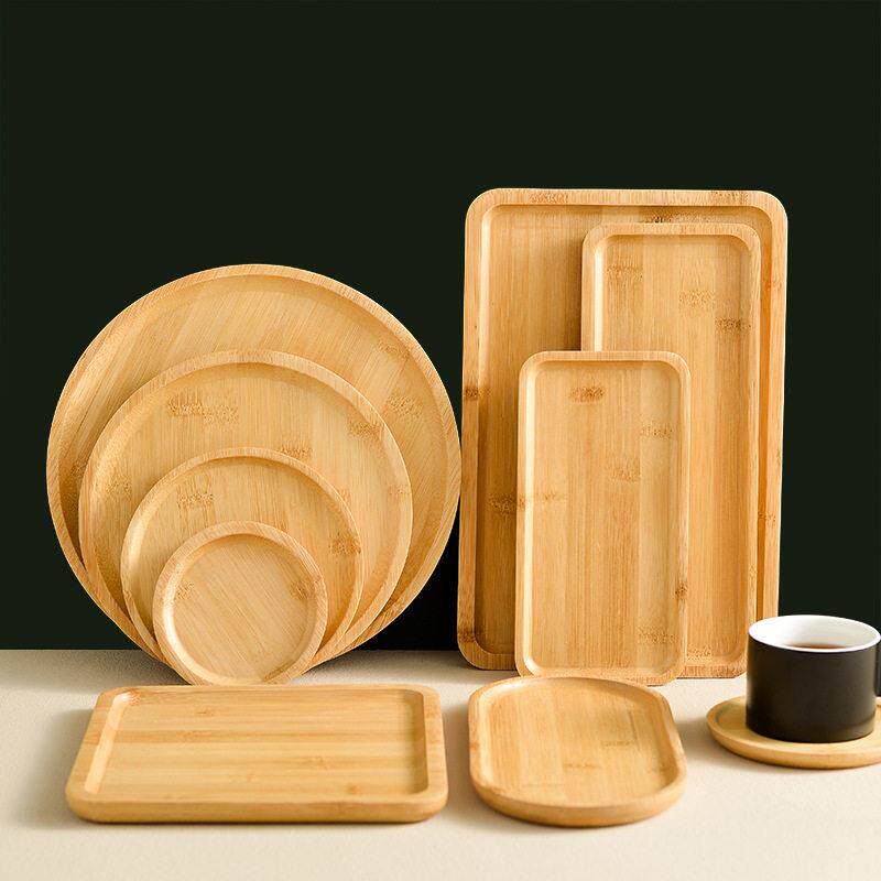 Rectangular Bamboo Tray Set Wooden Platter for Snacks Cake - 实物图