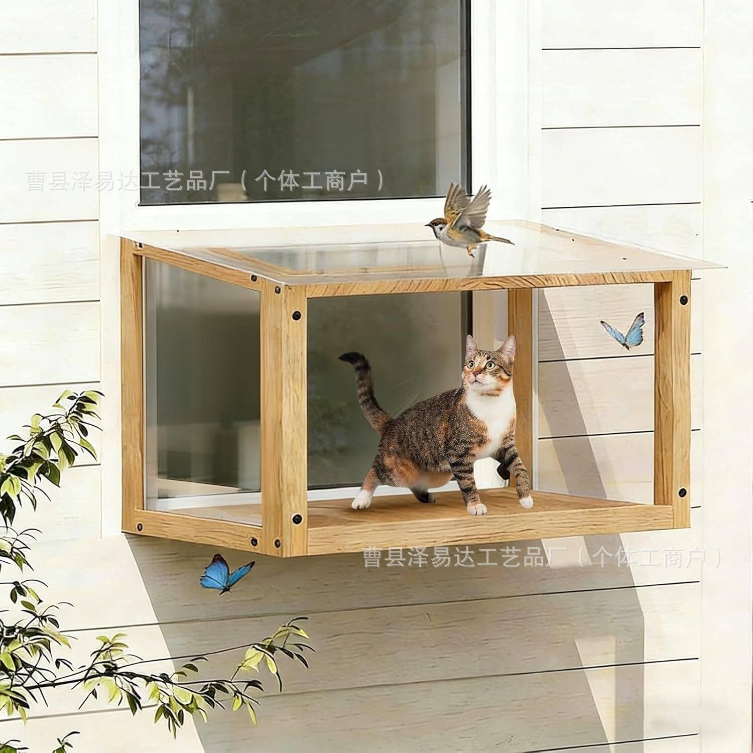 木制猫窗盒猫咪景观露台猫咪阳台猫窗盒窗户栖息庭院户外猫围栏