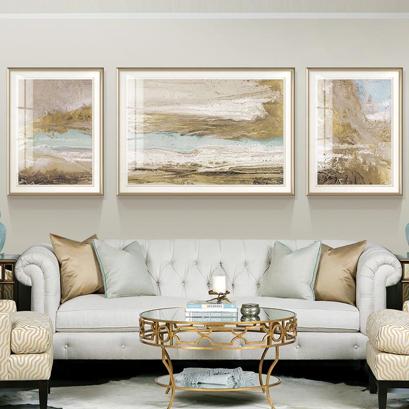 现代简约MUS美式背沙美发装客厅画三联画简轻奢抽象海洋风景饰景