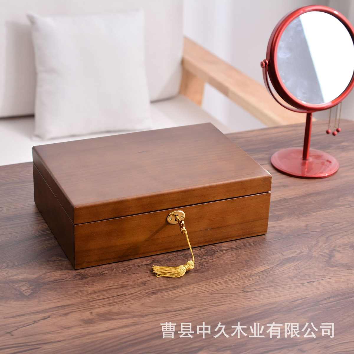 首饰盒带复古珠宝首饰物珠宝首饰分格储翻盖式锁盒实木木质收纳盒