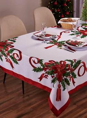 Christmas Ribbon Tablecloth Merry Xmas Table Cloth Harvest H