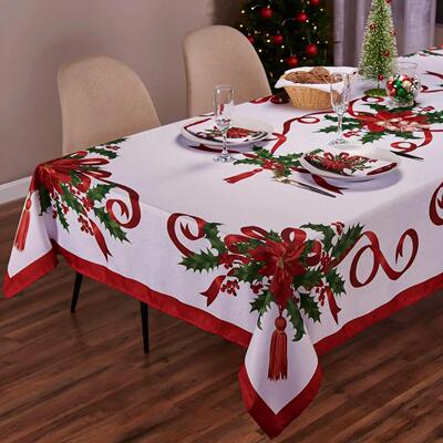 Christmas Ribbon Tablecloth Merry Xmas Table Cloth Harvest H