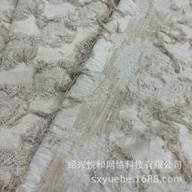 亚麻棉JLA麻本色腰果波浪提花簇绒剪枕花面料流秋冬抱家纺苏用布