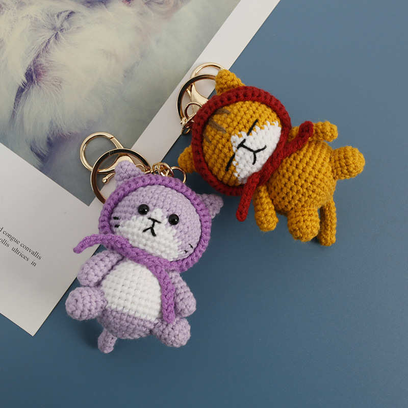 精美手工编织猫咪玩偶 创意毛线钩织萌猫挂件 可爱手作小物成品