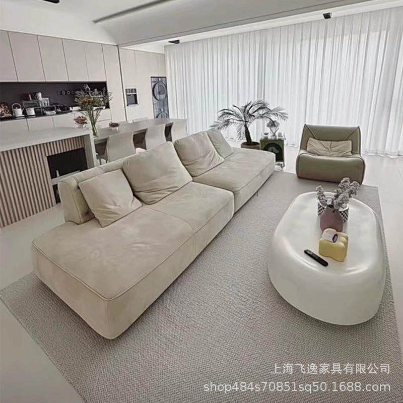 意式轻奢别墅大平层布艺沙发现代简约设计师拉扣皮艺沙发客厅组合