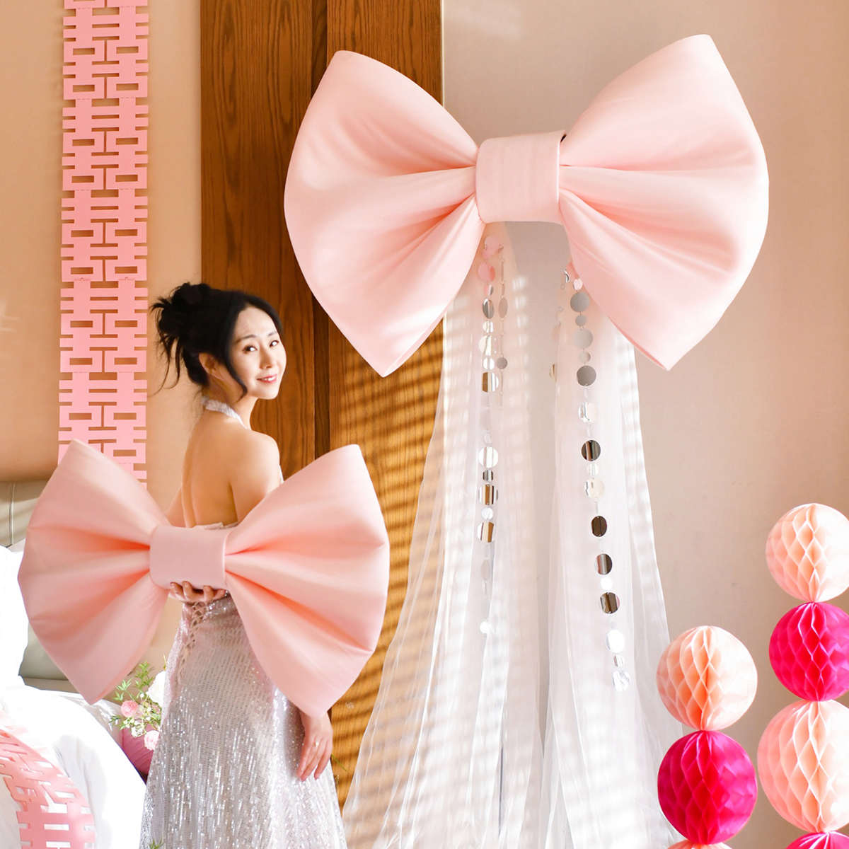 巨型超大红丝绒蝴蝶结订结婚房布置橱窗派对拍照道具婚礼节庆装饰