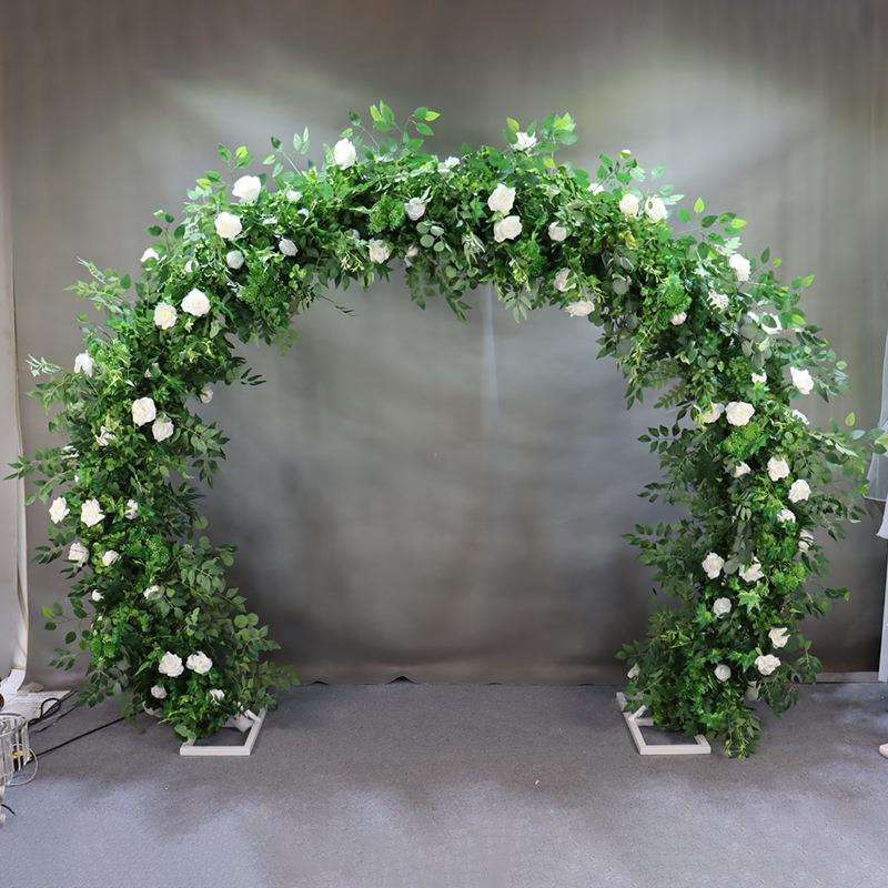 西式婚礼森系背景装饰仿真绿植玫瑰花拱门花舞台布置圆形花门路引