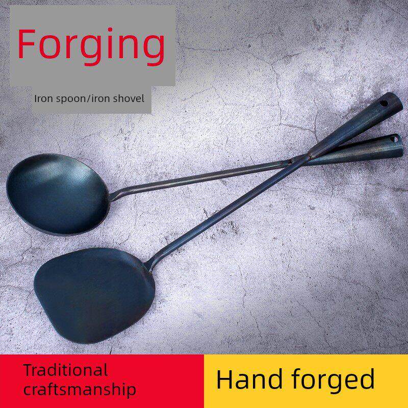 章丘家用老式长柄炒菜铁勺子长把勺子厨师地锅锅铲手工熟铁锻打锅